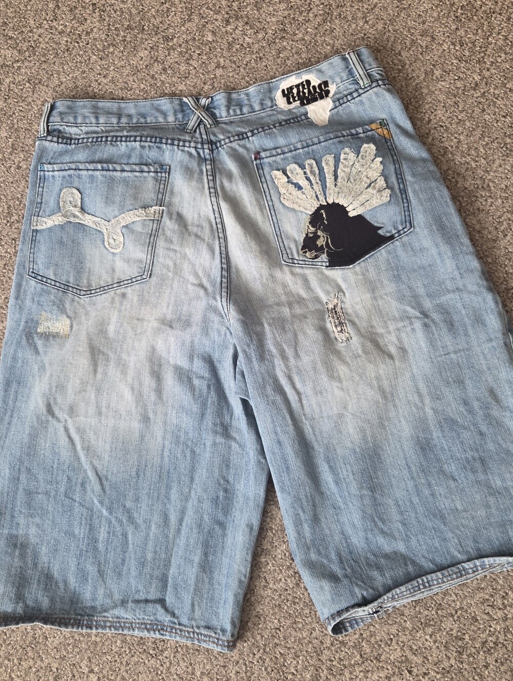 Vintage LRG Lifted Research Group Baggy Denim Shorts Mens 40 Lion Motif Y2K